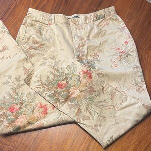 Ralph Lauren LRL Floral Jeans Vintage 90s Light Cotton Cream Sage Rose 10